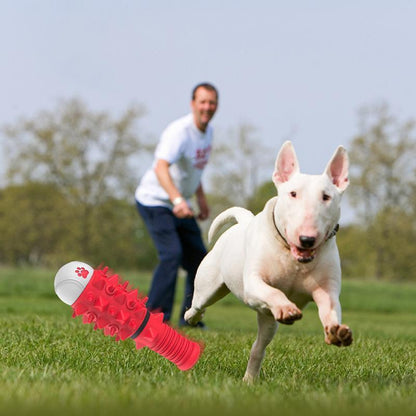 Wefulfil red textured rubber toy with ball being chased by a white bull terrier in park interactive dog toys for large dogs