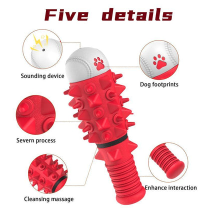 Wefulfil red spiked chew toy with paw print ends showing squeaker massage nubs grip handle interactive dog toys for large dogs