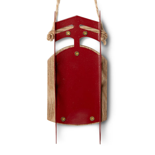 Red vintage wooden sled ornament with rope hanger and metal runners for holiday decor Personalized Pet Sled Ornaments