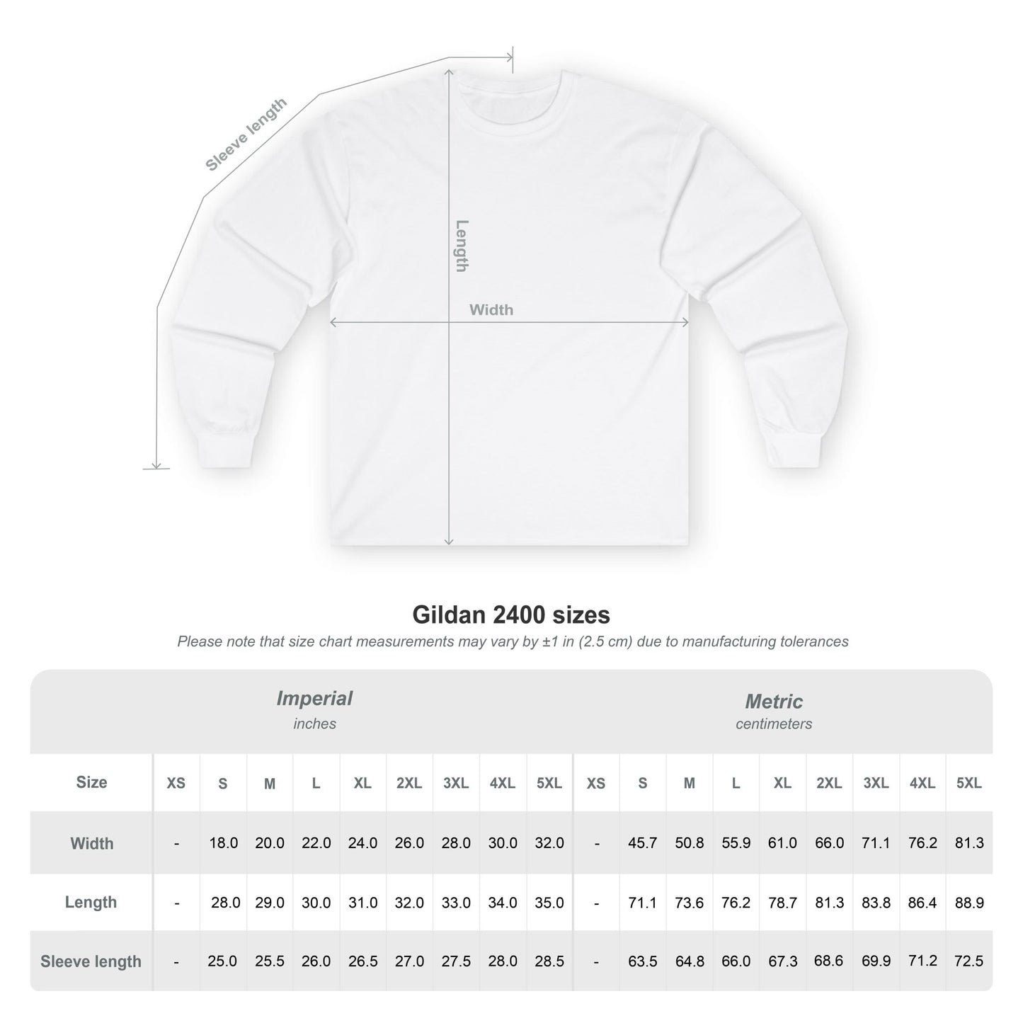 Printify long sleeve Gildan 2400 size chart and white long sleeve mockup for Pet Lover Shirt