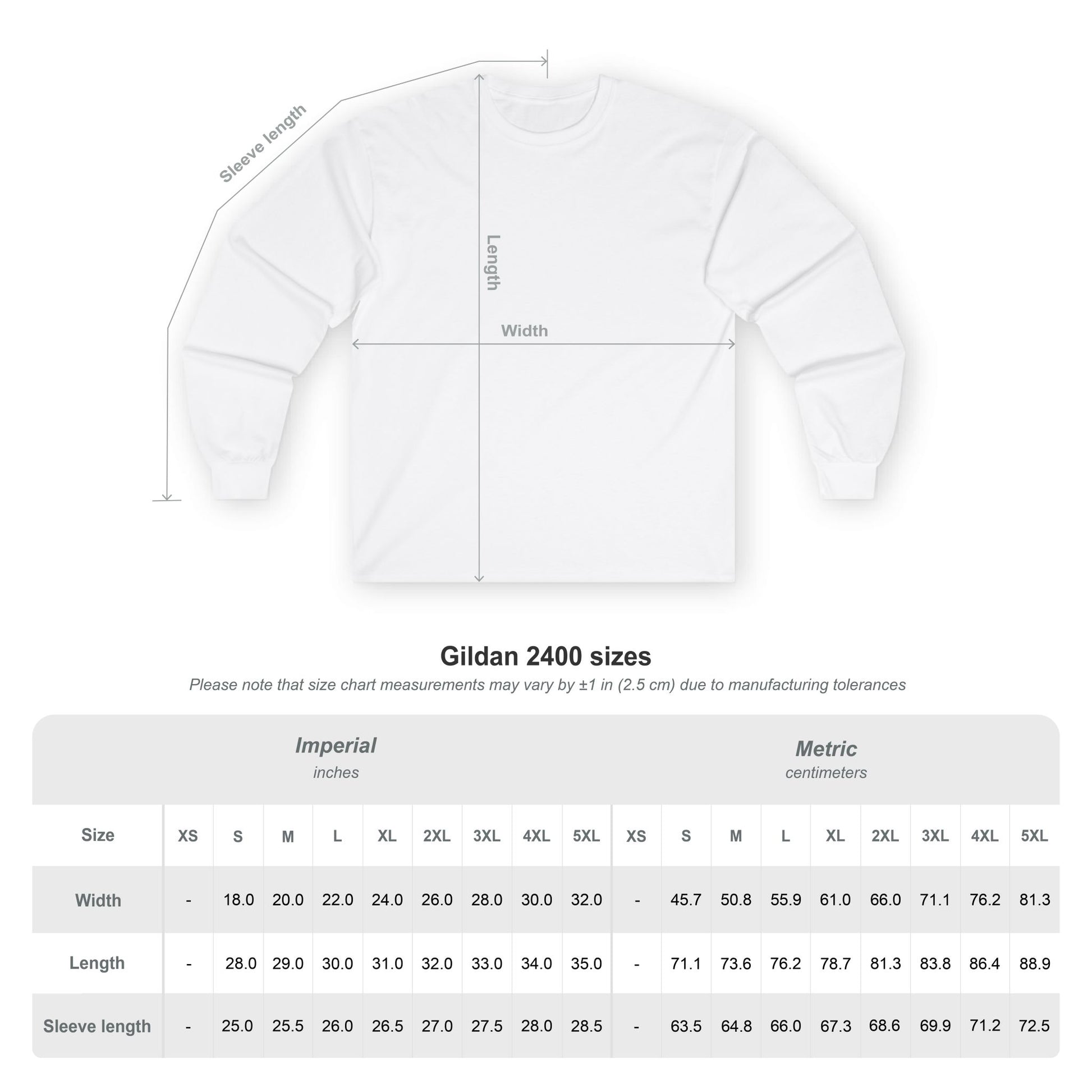 Printify long sleeve Gildan 2400 size chart and white long sleeve mockup for Pet Lover Shirt
