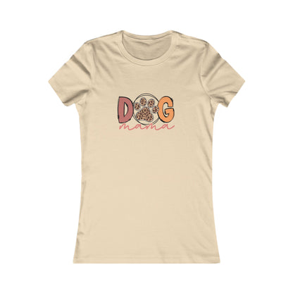 Printify women fitted beige tee with Dog Mama Tee design featuring paw print O and script