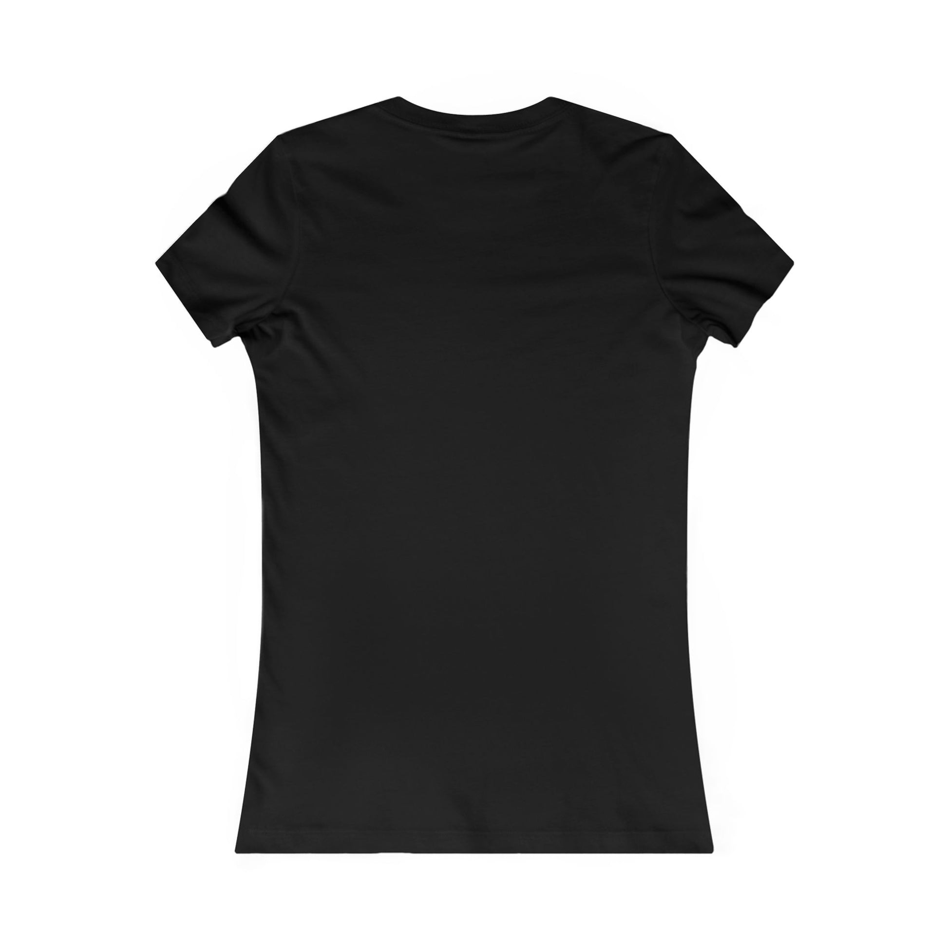 Black fitted ladies tshirt back view by Printify showing plain short sleeve Dog Mama Tee mockup