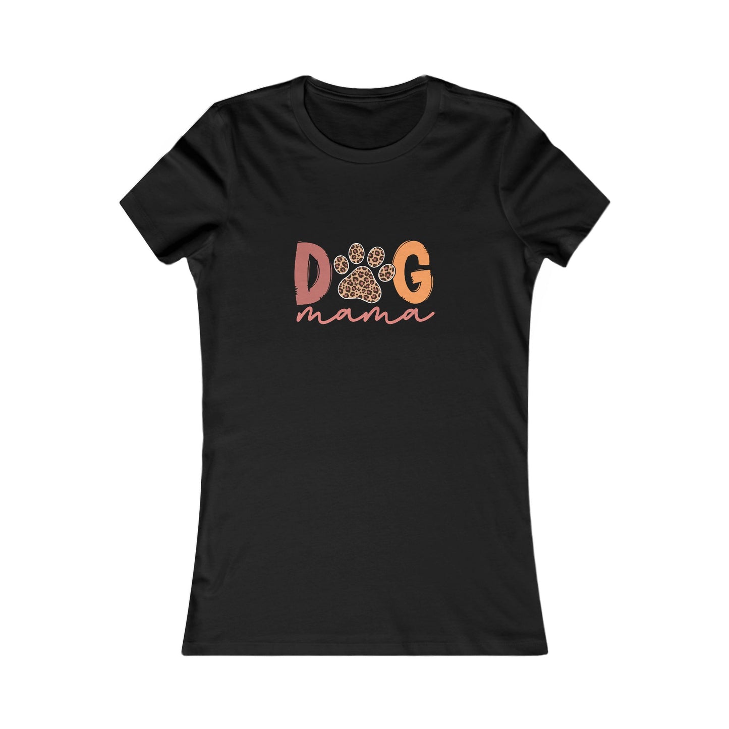 Printify black fitted womens t shirt with Dog Mama Tee design featuring leopard paw and script