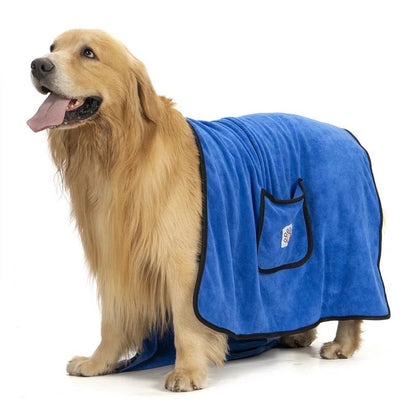 Dropshipman blue dog bathrobe towel quick dry with pocket on golden retriever for post bath drying