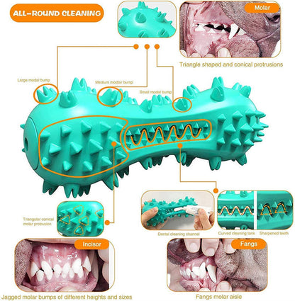 Wefulfil teal spiky rubber bone dog chew toy for aggressive chewers with cleaning grooves and varied bumps