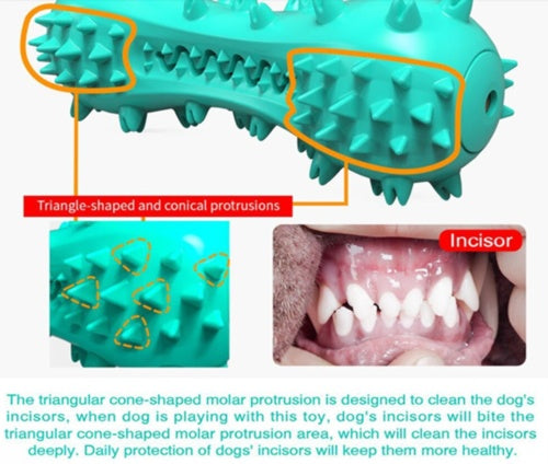 Wefulfil teal spiky rubber dog chew toy for aggressive chewers with triangular cone protrusions for teeth cleaning