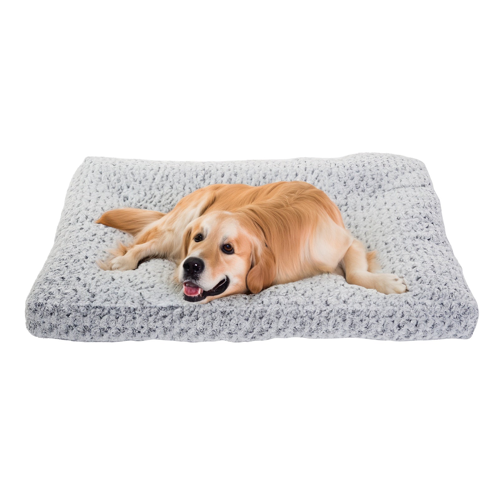 Wefulfil dog crate bed pad plush gray textured rectangular pad with golden retriever lying relaxed