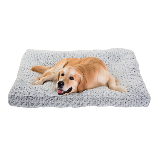 Wefulfil dog crate bed pad plush gray textured rectangular pad with golden retriever lying relaxed
