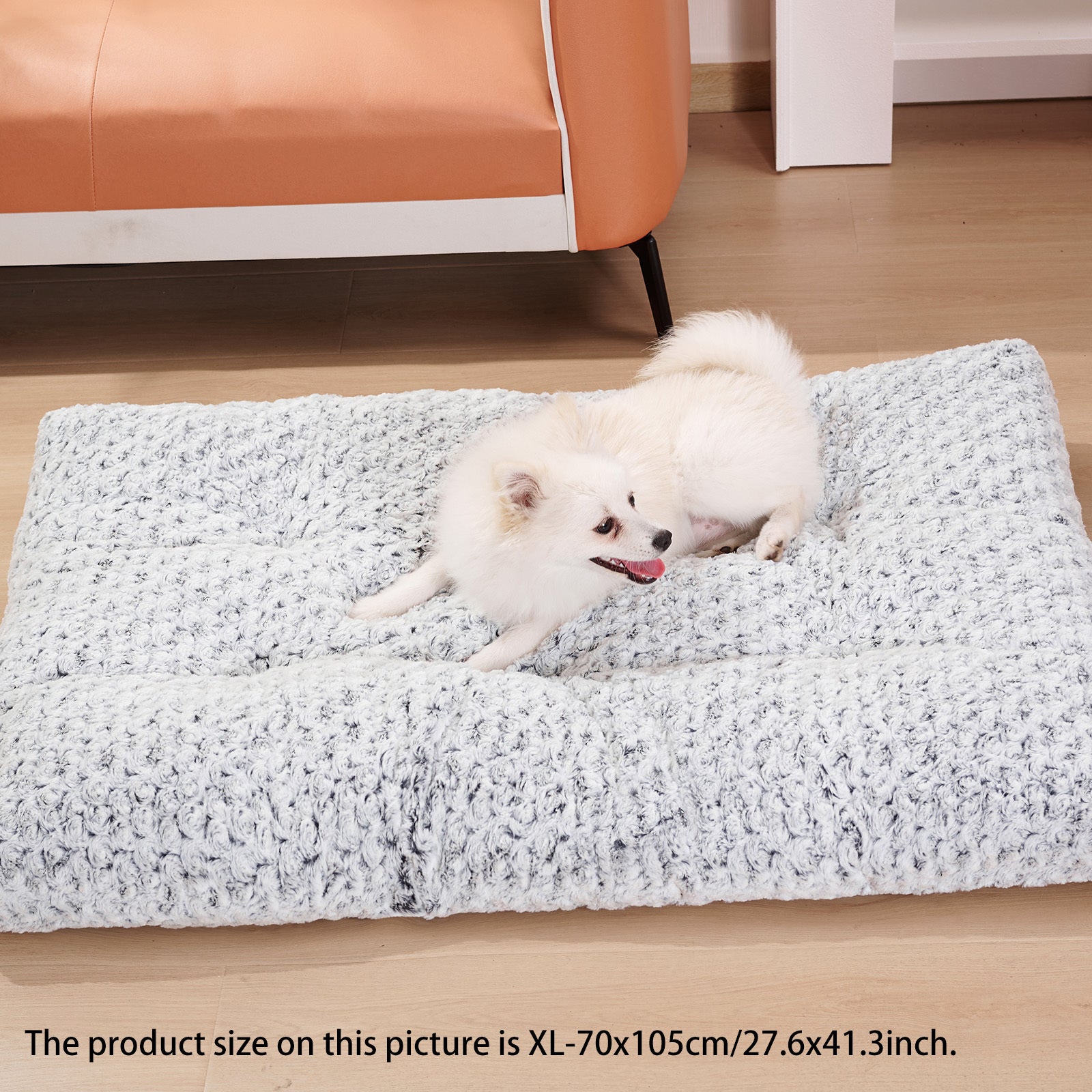 Wefulfil dog crate bed pad plush gray faux fur washable cushion for small dogs on living room floor