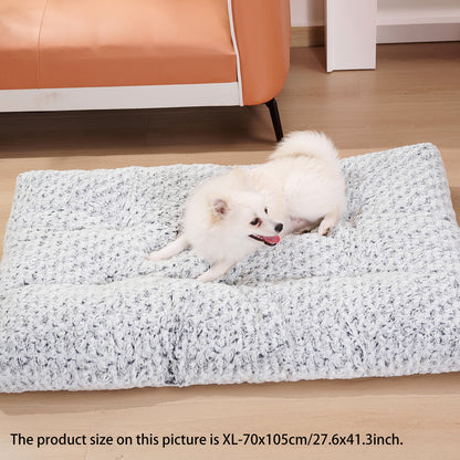 Wefulfil dog crate bed pad plush gray faux fur washable cushion for small dogs on living room floor
