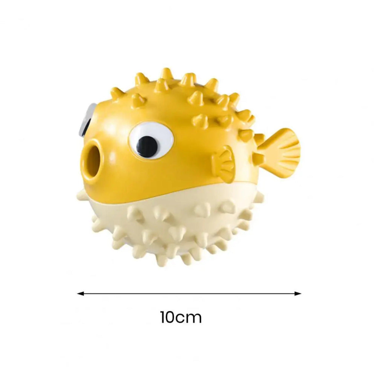 Yellow Wefulfil puffer fish toy 10cm spiked ball with treat hole fish shaped dog chew toy for small dogs