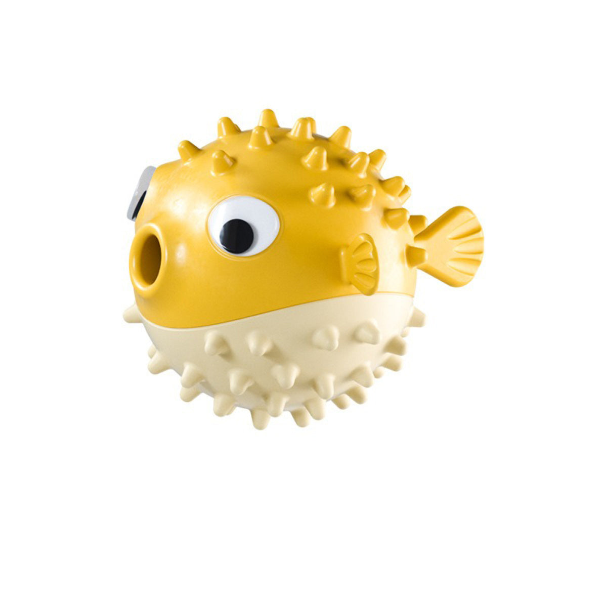 Wefulfil fish shaped dog chew toy yellow pufferfish ball with spikes hollow mouth for chewing and fetch