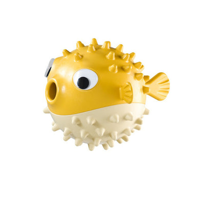 Wefulfil fish shaped dog chew toy yellow pufferfish ball with spikes hollow mouth for chewing and fetch