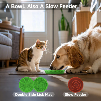 Wefulfil Hamburger Pet Bowl Set green slow feeder and double side lick mat used by dog and curious cat