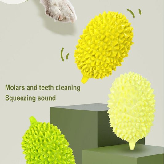 Wefulfil bright yellow durian shaped dog chew toy with spikes for dental cleaning and squeaker