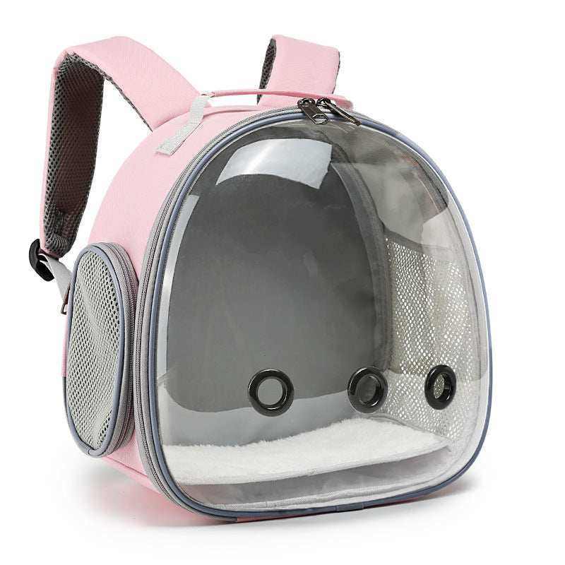 Pink Pet Carrier Backpack with Transparent Design and Comfortable Shoulder Straps for Pets