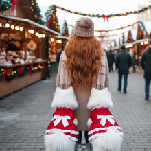 Pet Christmas Bow Fleece Princess Dress - Back View with Twin Dogs