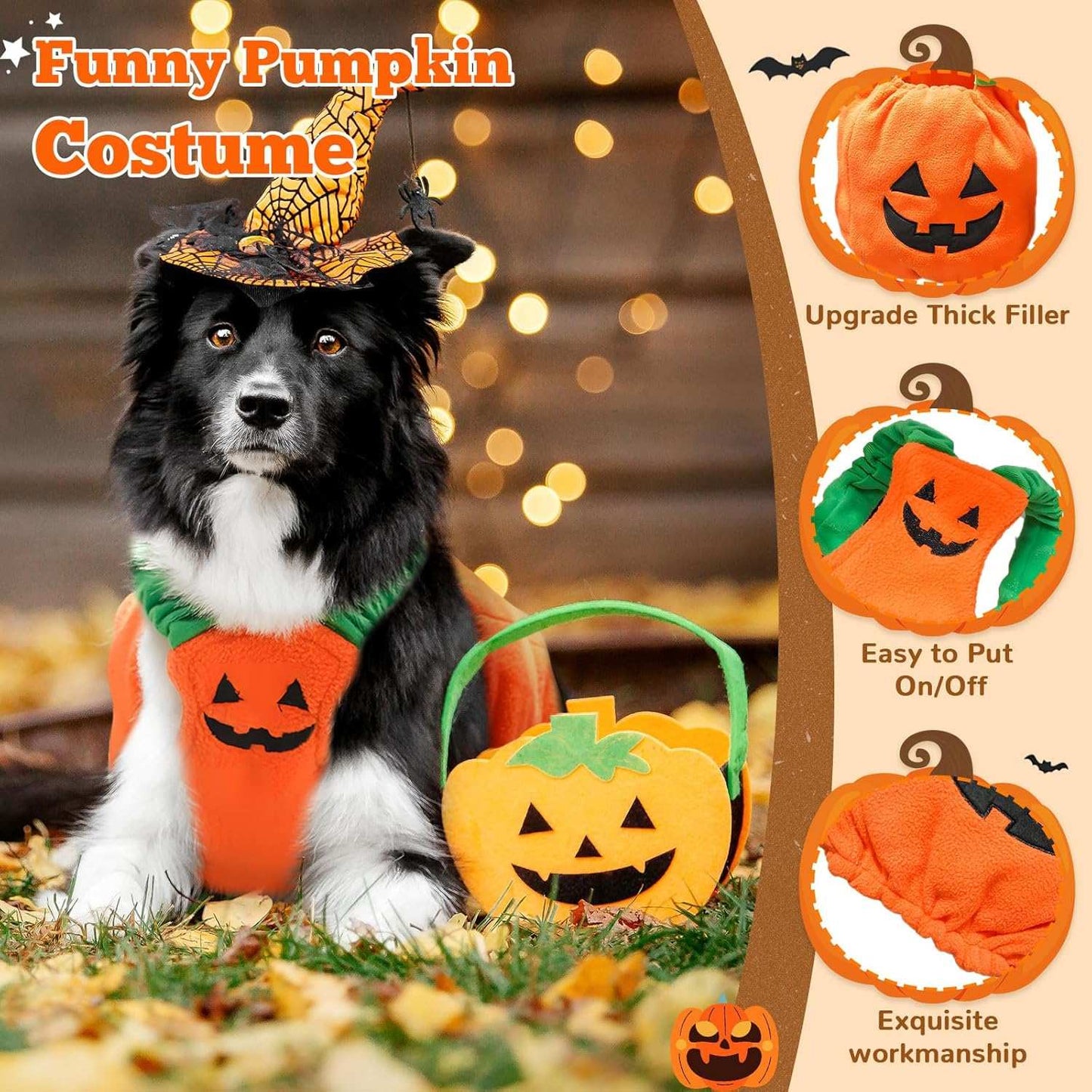 Funny Pumpkin Costume for pets featuring thick filler and easy on/off design for a festive look