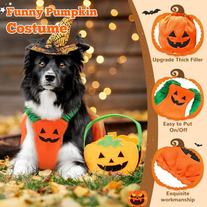 Funny Pumpkin Costume for pets featuring thick filler and easy on/off design for a festive look