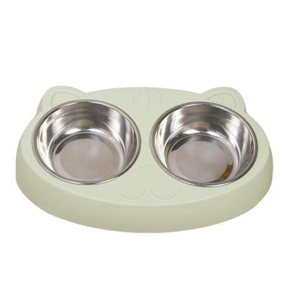 Wefulfil pet feeder stainless steel bowls with dual bowl design in a cat-shaped plastic base