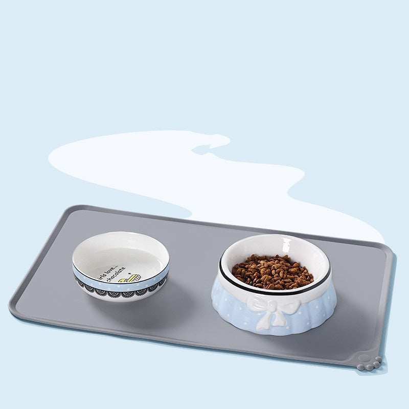 Durable Pet Feeding Mat with Two Stylish Bowls for Mess-Free Pet Meals