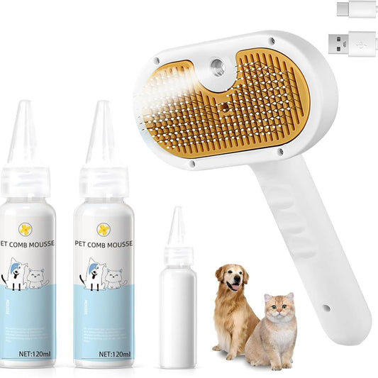 Wefulfil Pet Grooming Comb with Mousse set including two mousse bottles and USB charging cable