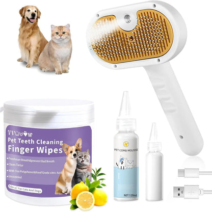 Wefulfil Pet Grooming Comb with Mousse and cleaning wipes for cats and dogs with USB charging