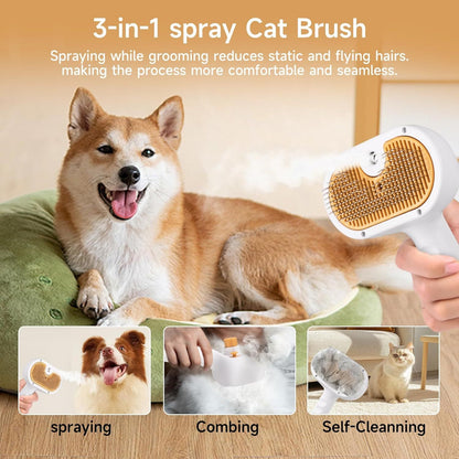 Wefulfil Pet Grooming Comb with Mousse 3-in-1 spray cat brush spraying combing and self-cleaning