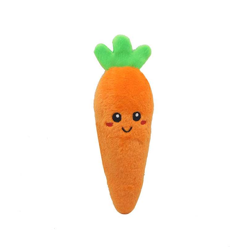 Cute orange carrot-shaped Pet Plush Sound Toy with a smiling face for playful pets