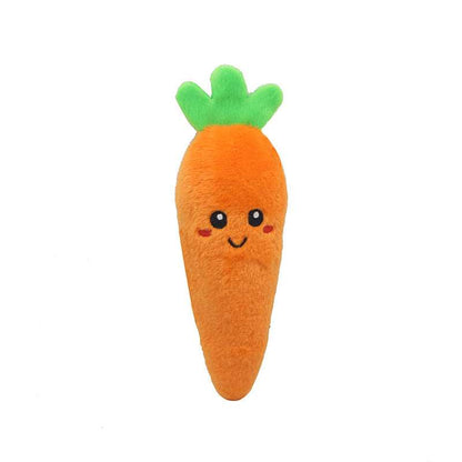 Cute orange carrot-shaped Pet Plush Sound Toy with a smiling face for playful pets