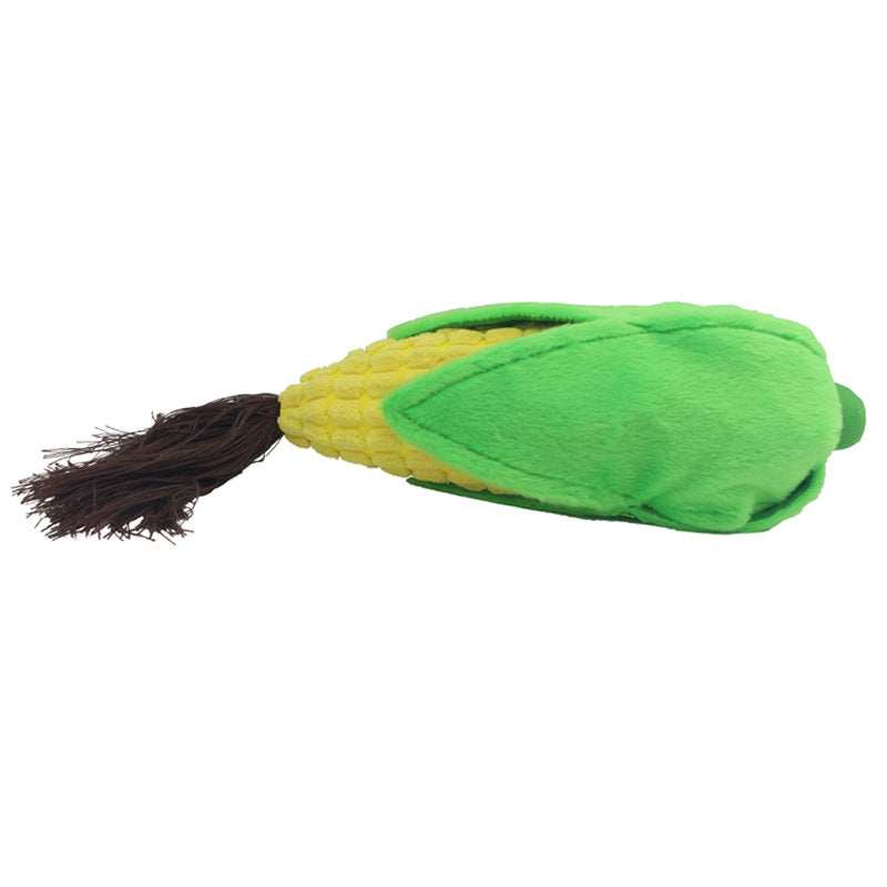 Pet Plush Sound Toy in the shape of a corn cob, designed for interactive play and entertainment for pets