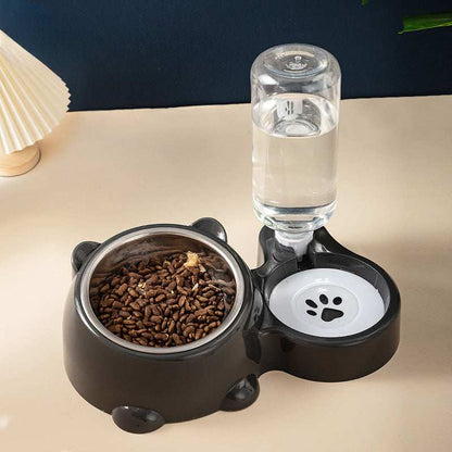 Pet Water Bottle and Bowl Combo with Food Storage for Convenient Pet Feeding