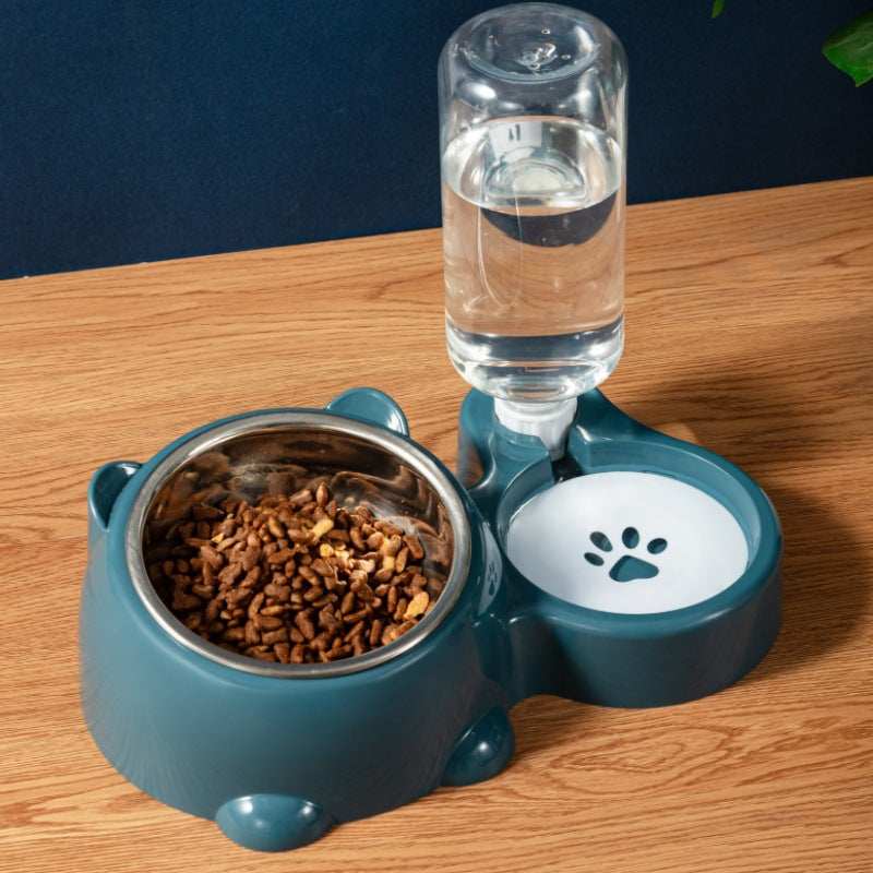 Blue Pet Water Bottle and Bowl Combo with Food Storage for Dogs and Cats