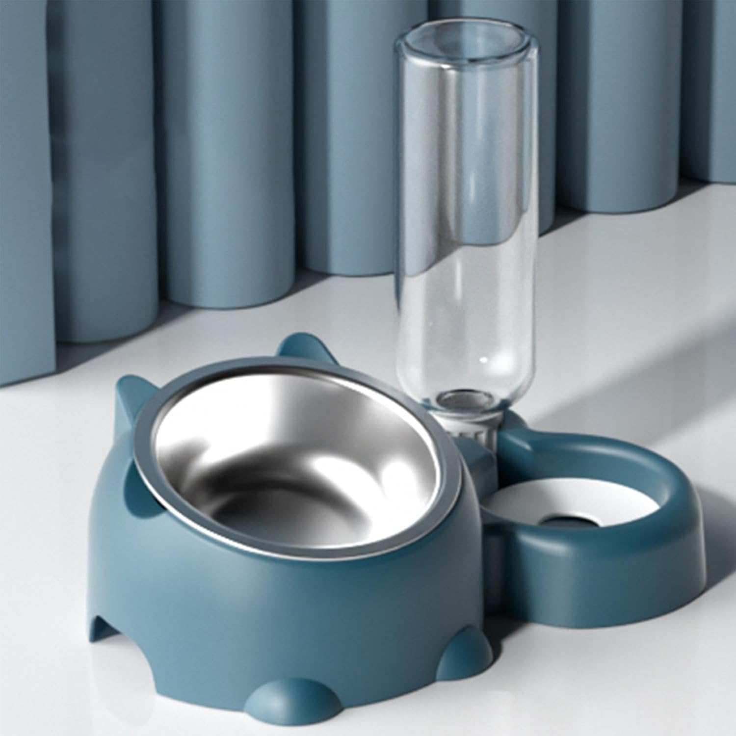 Stylish Pet Water Bottle and Bowl set with a stainless steel bowl and clear water dispenser