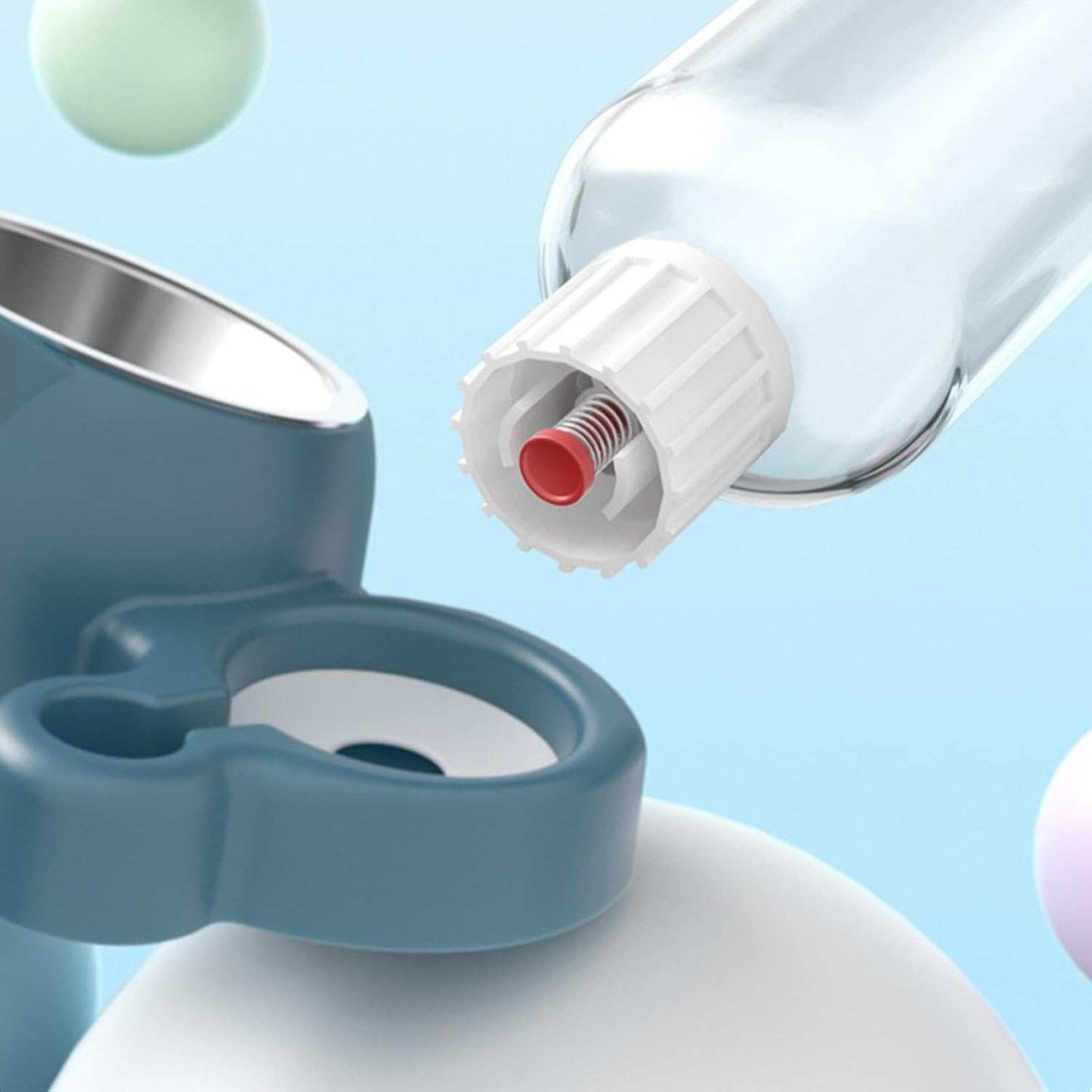 Blue Pet Water Bottle and Bowl with detachable bottle for easy feeding and hydration