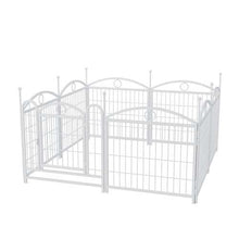Wefulfil 8 Panel Metal Dog Playpen in white with front door and arched decorative panels for puppies