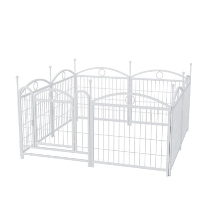 Wefulfil 8 Panel Metal Dog Playpen in white with front door and arched decorative panels for puppies