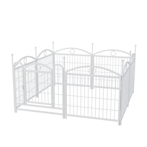 Wefulfil 8 Panel Metal Dog Playpen in white with front door and arched decorative panels for puppies