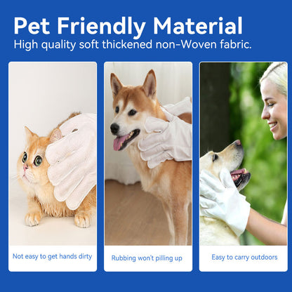 Wefulfil pet cleaning wipes for dogs and cats banner showing glove wipes used on cat dog and outdoor pet care