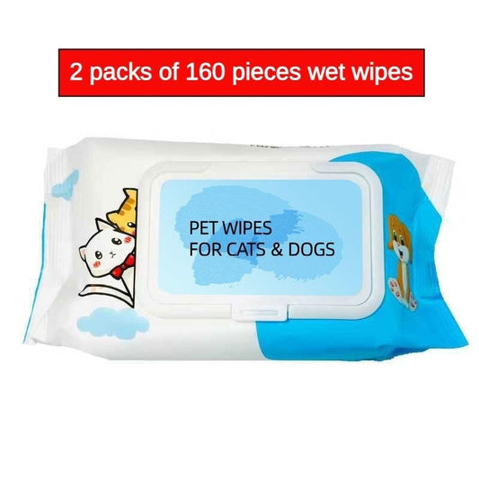 Wefulfil plant-based pet wipes for dogs and cats 2 pack resealable white and blue pouch with cute cat and dog