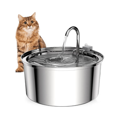Purrfect Pet Haven stainless steel pet water fountain with flowing spout and large bowl for cats