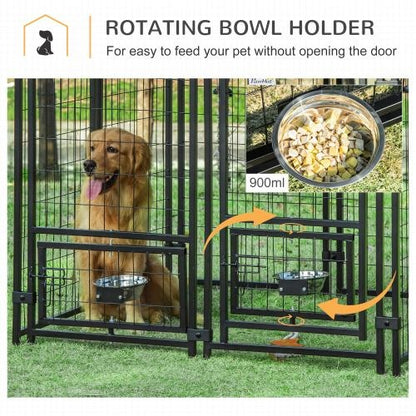 Wefulfil outdoor dog kennel with rotating bowl rack metal playpen with 900ml stainless bowl for easy feeding