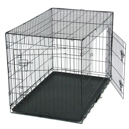 Black Dog Cage Wefulfil collapsible metal wire crate with removable plastic tray and side door