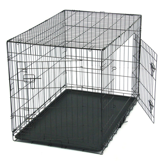 Black Dog Cage Wefulfil collapsible metal wire crate with removable plastic tray and side door