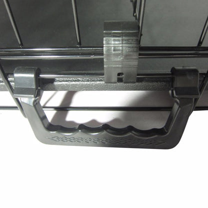 Wefulfil Black Dog Cage sturdy plastic carry handle and metal latch close up for portable pet transport