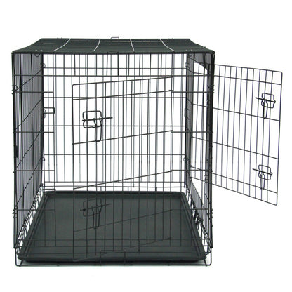 Wefulfil Black Dog Cage metal wire crate with removable plastic tray and open front door for pets