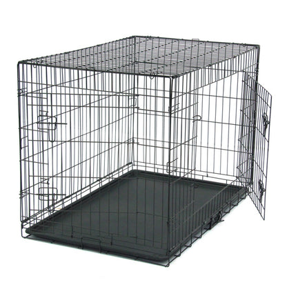 Wefulfil Black Dog Cage foldable wire crate with removable plastic tray and single side door