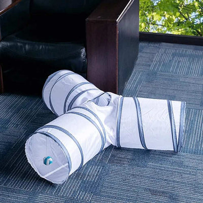 Purrfect Pet Haven Cat Tunnel Set three way nylon play tunnel with hanging ball toy for indoor cats