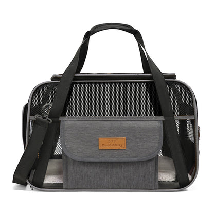 Dropshipman gray Pet Travel Carrier Bag with mesh sides shoulder strap front pocket and plush removable pad